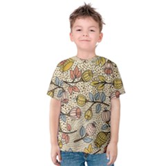 Seamless Pattern With Flower Bird Kids  Cotton T-shirt