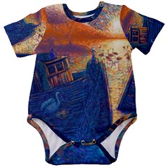 Digital Art Fantasy Impressionism Painting Ship Boat Psychedelic Peacock Mushroom Flamingos Hipwreck Baby Short Sleeve Bodysuit