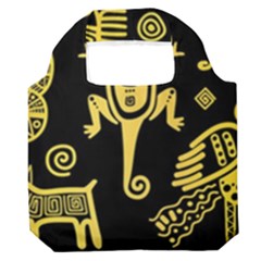 Mexican Culture Golden Tribal Icons Premium Foldable Grocery Recycle Bag