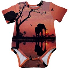 Elephant Landscape Tree Africa Sunset Safari Wild Baby Short Sleeve Bodysuit