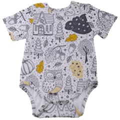 Doodle Seamless Pattern With Autumn Elements Baby Short Sleeve Bodysuit