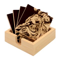 Angry Male Lion Roar Wild Animal Bamboo Coaster Set