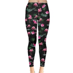Flamingo Birds Black Summer Hot Tropical Leggings