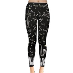 Play Music Dark Black Pattern With Music Notes Treble Clef Women s Leggings