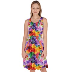 Colorful Floral Abstract Pattern Knee Length Skater Dress With Pockets