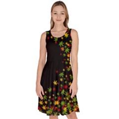 Cannabis Black Marijuana Leaves Knee Length Skater Dress With Pockets