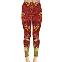 Acorn Red Vintage Autumn Leaves Leggings 