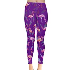 Flamingo Birds Feather Purple Stretch Leggings