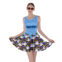 Poker Kings Print Sky Blue Skater Dress