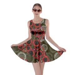 Summer Sunflowers Dark Olive Green Skater Dress