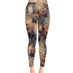 Bright Lion Face Dark Gray Stretch Leggings