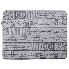 Black And White Hand Drawn Doodles Abstract Pattern Bk 17  Vertical Laptop Sleeve Case With Pocket