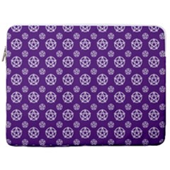 White Pentacle And Purple Pattern 17  Vertical Laptop Sleeve Case With Pocket