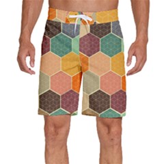 Abstract Hex Hexagon Grid Pattern Honeycomb Men s Beach Shorts
