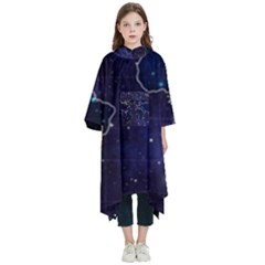 Blue World Map Starry Night Sky World Map Concept Art Kids  Hooded Rain Ponchos