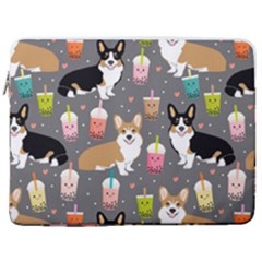 Corgi Boba Tea Bubble Tea Kawaii Food Welsh Corgis Dog 17  Vertical Laptop Sleeve Case With Pocket