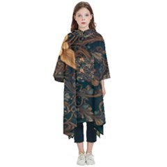 Floral Seamless Pattern Decorative Kids  Hooded Rain Ponchos