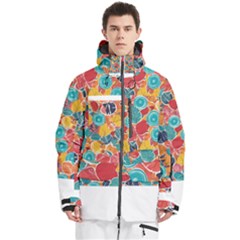 Floral And Leaves Pattern Men s Multi Pockets Zip Ski And Snowboard Waterproof Breathable Jacket