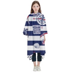 Seamless Marine Pattern Kids  Hooded Rain Ponchos