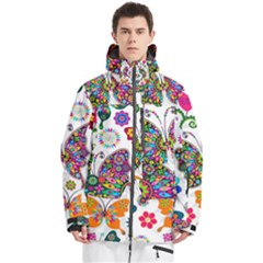Butterflies, Abstract, Colorful, Floral, Flowers Men s Multi Pockets Zip Ski And Snowboard Waterproof Breathable Jacket