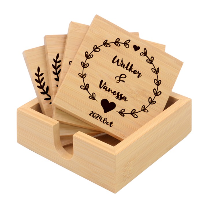 Personalized Wedding Frame Any Text Name Bamboo Coaster Set Bamboo Coaster Set