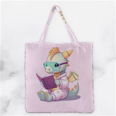 Baby Dragon Reading Grocery Tote Bag