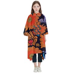 Mid Century Retro Floral 1970s 1960s Pattern 49 Kids  Hooded Rain Ponchos
