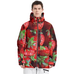 Strawberry, Berries, Fresh, Red Men s Multi Pockets Zip Ski And Snowboard Waterproof Breathable Jacket