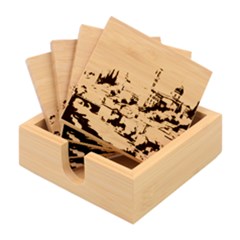 Village Houses Buildings Facade Bamboo Coaster Set