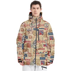 Letters Writing Paper Text Pattern Men s Multi Pockets Zip Ski And Snowboard Waterproof Breathable Jacket