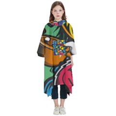 Funky Alien Pattern Abstract Colourful Drawing Kids  Hooded Rain Ponchos