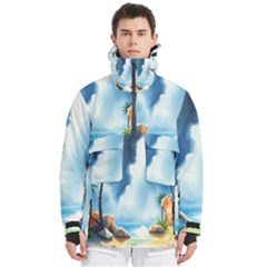 Delicate Watercolor Painting Surreal Oasis Scene With Intense Dramatic Lighting Men s Pullover Zip Ski And Snowboard Waterproof Breathable Jacket