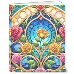 Roses Floral Stained Glass Vibrant 8  X 10  Hardcover Notebook