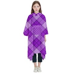 Purple Plaid Tartan 3 Diagonal (2) Kids  Hooded Rain Ponchos