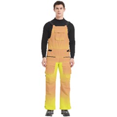 Electric Yellow To Coral Pink Bilinear Gradient Men s Side Zip Front Pouch Ski And Snowboard Bib Pants	