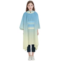 Cream Yellow To Baby Blue Bilinear Gradient Kids  Hooded Rain Ponchos