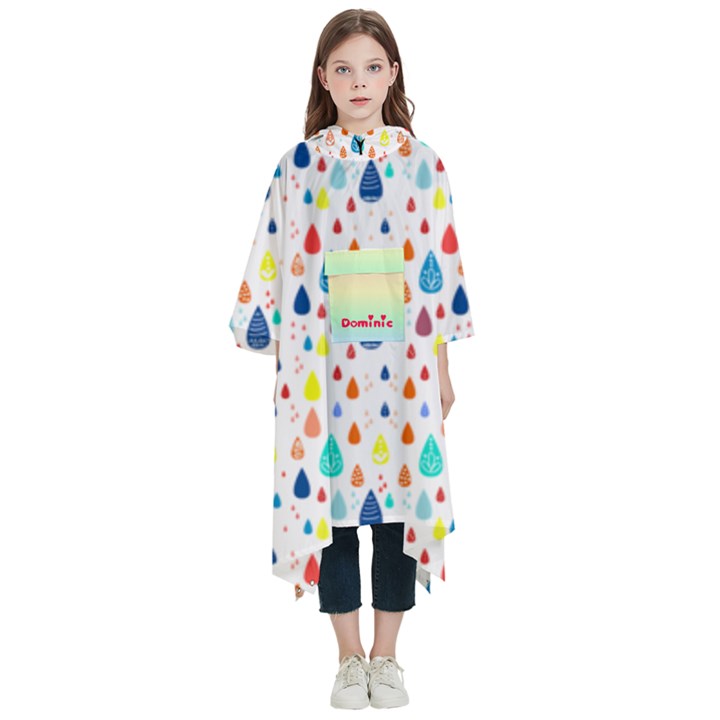 Personalized Name Rainy Pattern Kids  Hooded Rain Ponchos