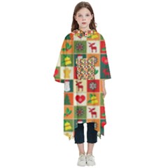 Template Christmas Pattern Kids  Hooded Rain Ponchos