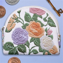 Embroidery Roses Floral Design Horseshoe Style Canvas Pouch