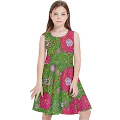 Mid Century Retro Floral 1970s 1960s Pattern 88 Kids  Skater Dress