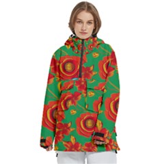 Mid Century Retro Floral 1970s 1960s Pattern 89 Women s Pullover Zip Ski And Snowboard Waterproof Breathable Jacket