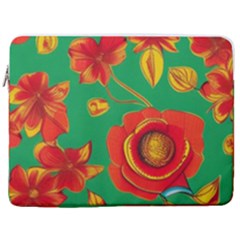 Mid Century Retro Floral 1970s 1960s Pattern 89 17  Vertical Laptop Sleeve Case With Pocket
