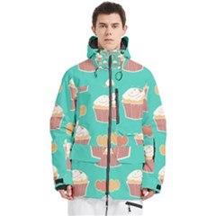 Retro 40s 50s Cupcake Pattern 3 Men s Multi Pockets Zip Ski And Snowboard Waterproof Breathable Jacket