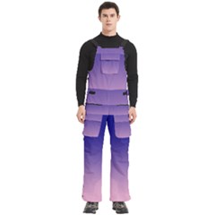 Navy Blue To Cotton Candy Pink Linear Gradient Men s Side Zip Front Pouch Ski And Snowboard Bib Pants	