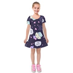 Cupcake Doodle Heart Love Kids  Short Sleeve Velvet Dress