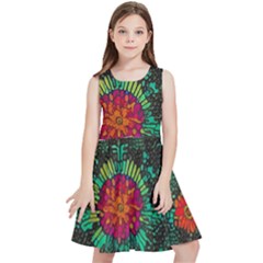 Mid Century Retro Floral 1970s 1960s Pattern 72 Kids  Skater Dress