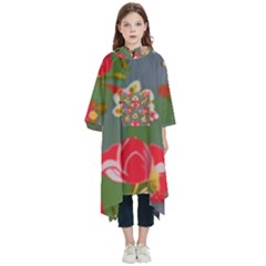 Mid Century Retro Floral 1970s 1960s Pattern 83 Kids  Hooded Rain Ponchos