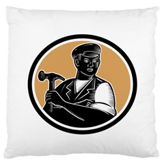 Carpenter Holding Hammer Woodcut Large Cushion Case (single Sided) 