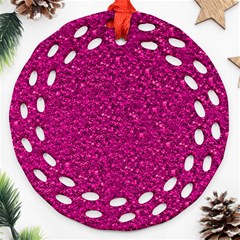 Sparkling Glitter Pink Round Filigree Ornament (2side)