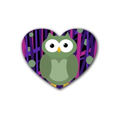 Green And Purple Owl Rubber Coaster (heart) 